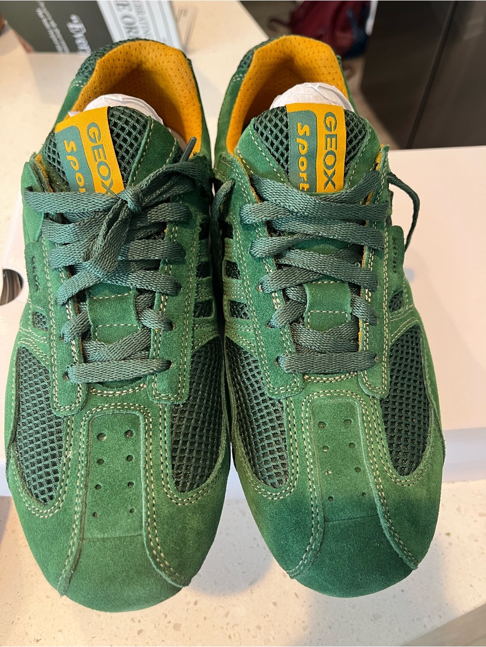 Geox Men’s Green Suede & Mesh Sneakers with Yellow Accents